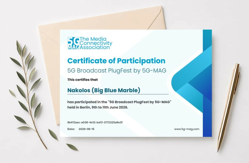 Certificate of Participation 5G Plugfest Nakolos
